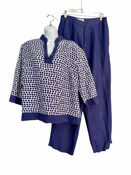 Lino USA Pants - Lino USA Navy Linen Blend 2 Piece Blouse Pant Set Size Medium Summer Vacation